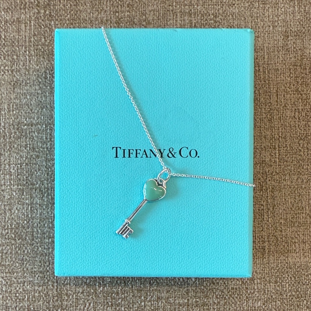 Tiffany & Co. Sterling Silver Blue Heart Key Pendant with 16-Inch Chain - Picture 2 of 7